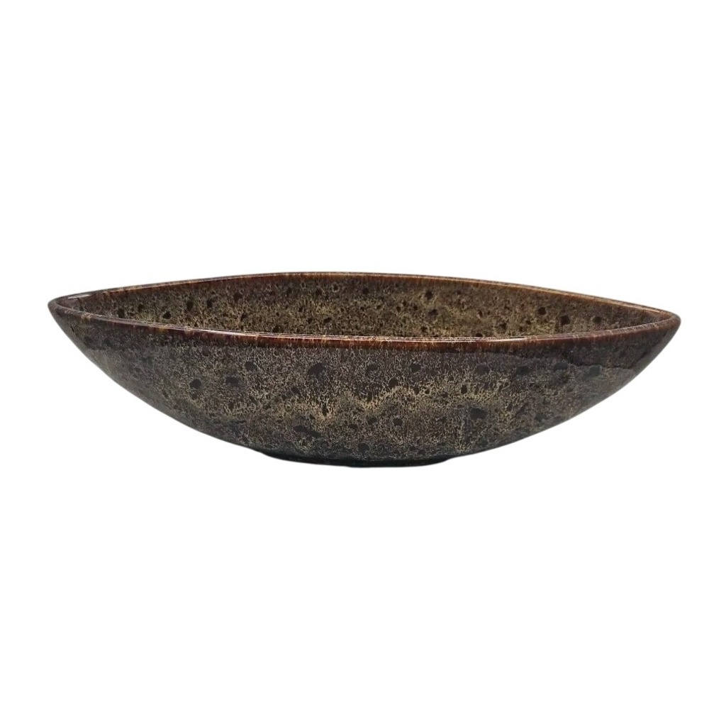 Hosley Elegant Expressions Ceramic Peacock Feather Pattern Oval Bowl